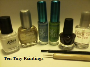 Supplies used for Tacky Tourist Beach Nails by Shelly Najjar at Ten Tiny Paintings